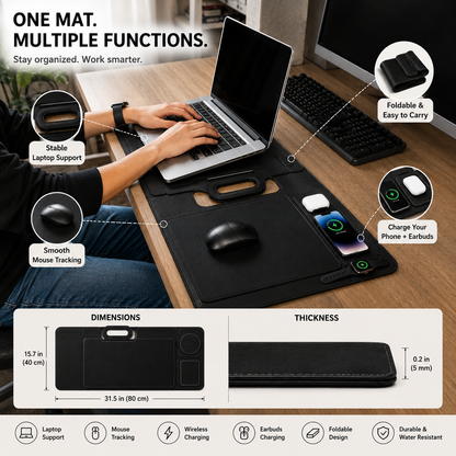 All-In-One Laptop Sleeve | Built-in 15W Wireless Charger, Laptop Stand & Mousepad, Fits up to 16"