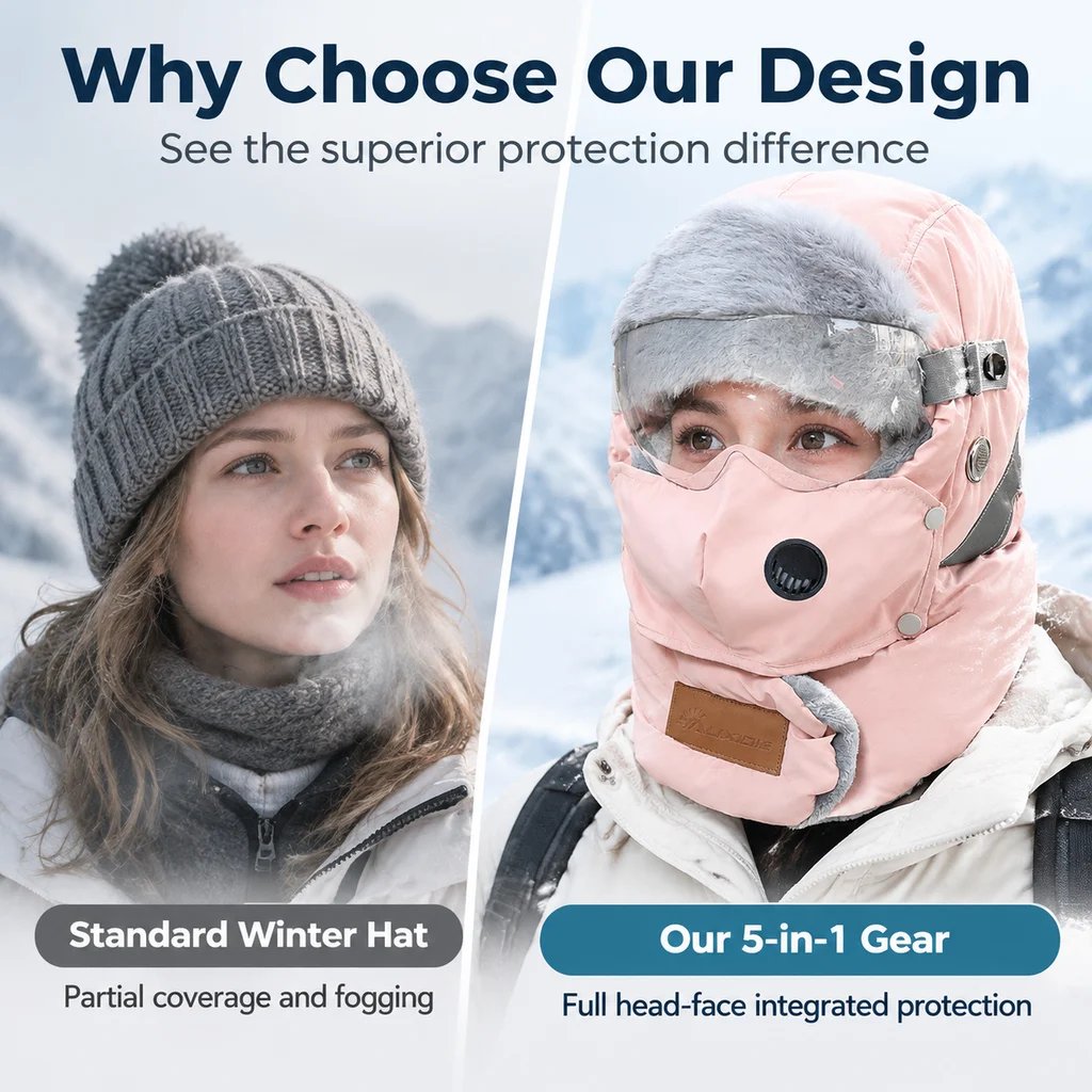 Winter Thermal Ushanka Hat with Detachable Mask and Goggles