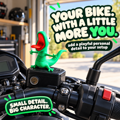 🦎 Funny Green Gecko Figurine – Playful Motorcycle & Desktop Decor
