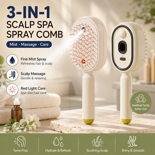 Electric Multi‑Function Mist‑Spraying Massage Cushion Comb
