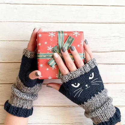 🐱 Cute Women’s Knitted Cat Gloves — For Warm Hands & Free Fingers
