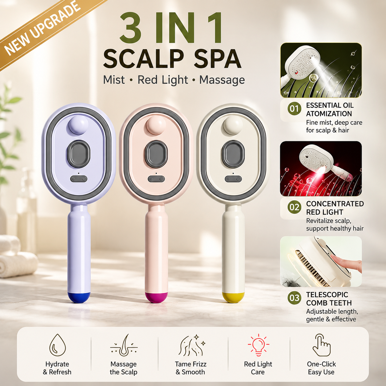 Electric Multi‑Function Mist‑Spraying Massage Cushion Comb