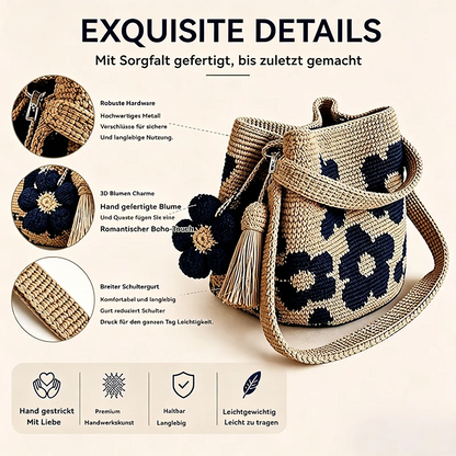 Handwoven Flower Bucket Bag, Boho Lightweight Crossbody Crochet Shoulder Bag👜