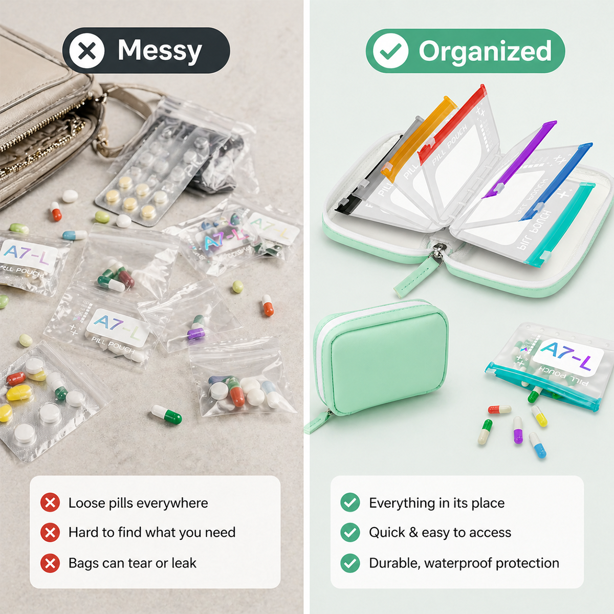 Waterproof Pill Pouch Set- 7Pcs Bags Inside