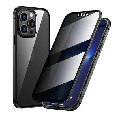Magnetic iPhone case with privacy glass and metal frame