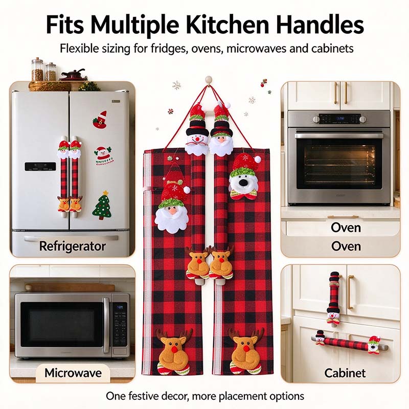Christmas Refrigerator Handle Covers | Plush Plaid Wraps