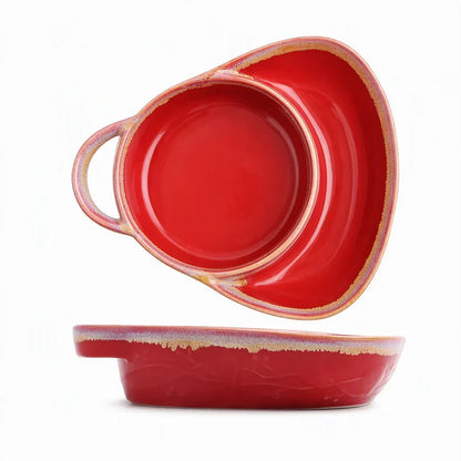 🍲Retro Ceramic Divided Baking Dish, Dual Compartment Vintage Serving Dish