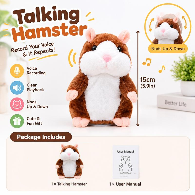 🐹 Talking Hamster Plush – repeats whatever you say, auto head-shaking, hilarious fun for kids & adults