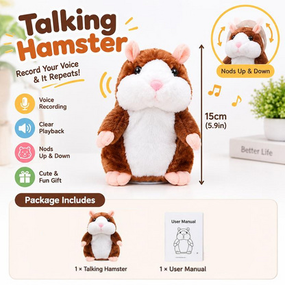 🐹 Talking Hamster Plush – repeats whatever you say, auto head-shaking, hilarious fun for kids & adults