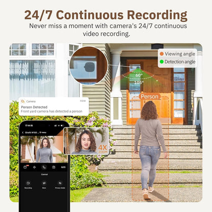 🎥crystal-clear 2K security camera  🌙Color Night Vision  🚨24/7 Recording & Smart Alerts
