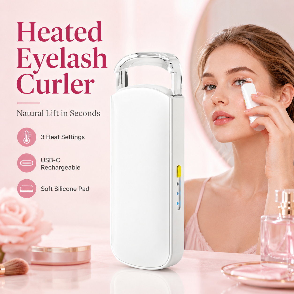 Heated Eyelash Curler – USB Rechargeable Electric Lash Lift Tool