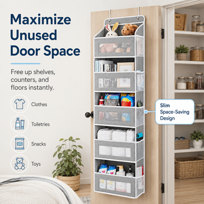 5-Tier Over Door Organizer – 5 Large Mesh Pockets, Anti-Tilt, 44 lb Capacity, Space Saver for Home
