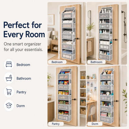5-Tier Over Door Organizer – 5 Large Mesh Pockets, Anti-Tilt, 44 lb Capacity, Space Saver for Home