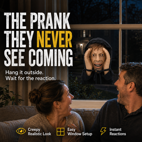 👀Creepy Window Prank Mask – Realistic Halloween Scare Prop