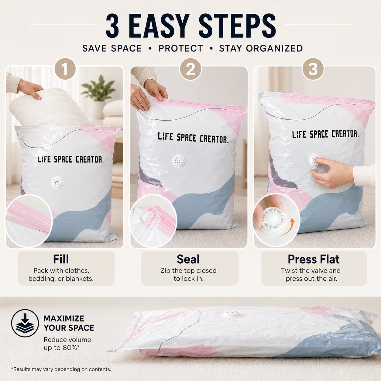 No-Pump 3D Vacuum Storage Bags