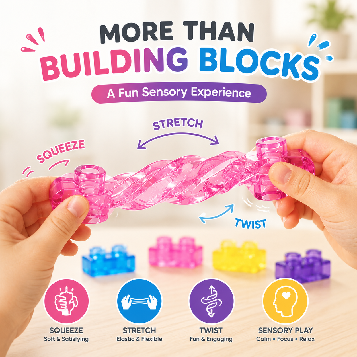 🧩 Soft Jelly Building Blocks –  Squishy Stretchable Bath Blocks (40PCS)