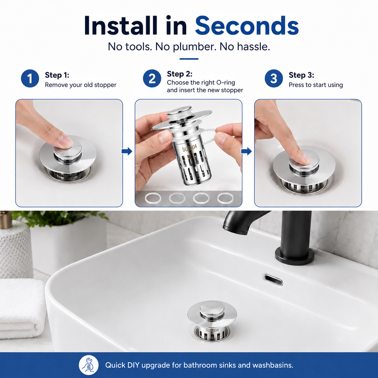 The Ultimate 3-in-1 Pop-Up Sink Strainer