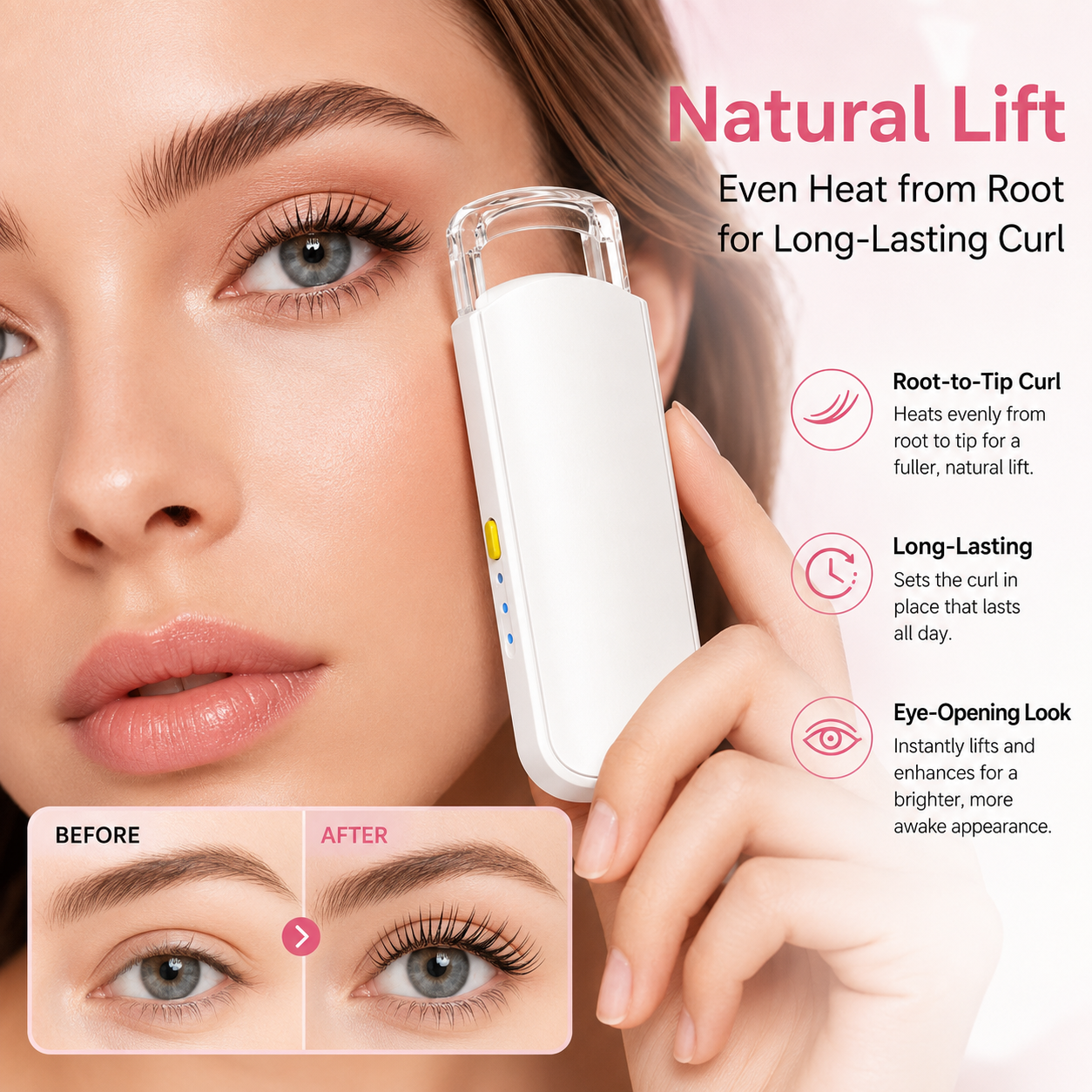 Heated Eyelash Curler – USB Rechargeable Electric Lash Lift Tool