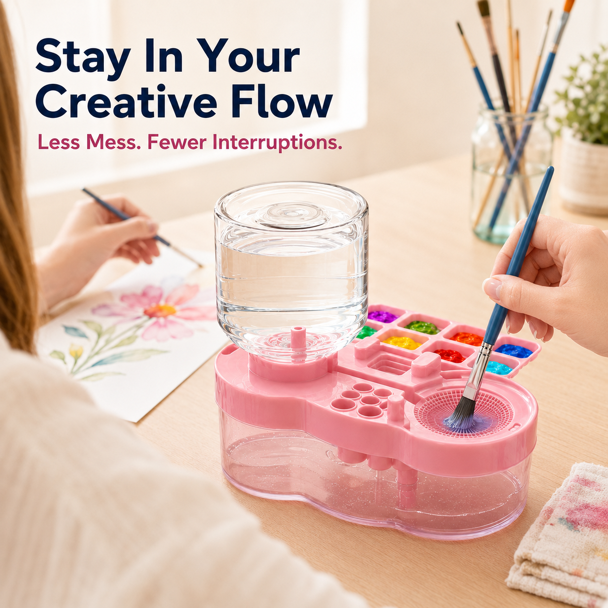 🎨 All-in-One Paint Brush Washer & Mixing Palette – Fresh Water Rinse Station