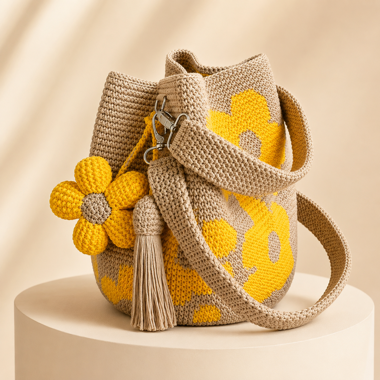 Handwoven Flower Bucket Bag, Boho Lightweight Crossbody Crochet Shoulder Bag👜