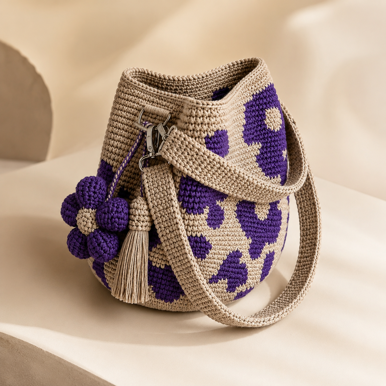 Handwoven Flower Bucket Bag, Boho Lightweight Crossbody Crochet Shoulder Bag👜