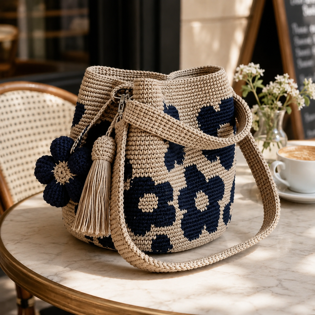 Handwoven Flower Bucket Bag, Boho Lightweight Crossbody Crochet Shoulder Bag👜