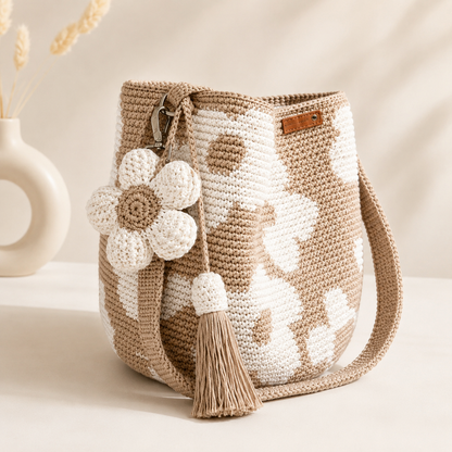 Handwoven Flower Bucket Bag, Boho Lightweight Crossbody Crochet Shoulder Bag👜