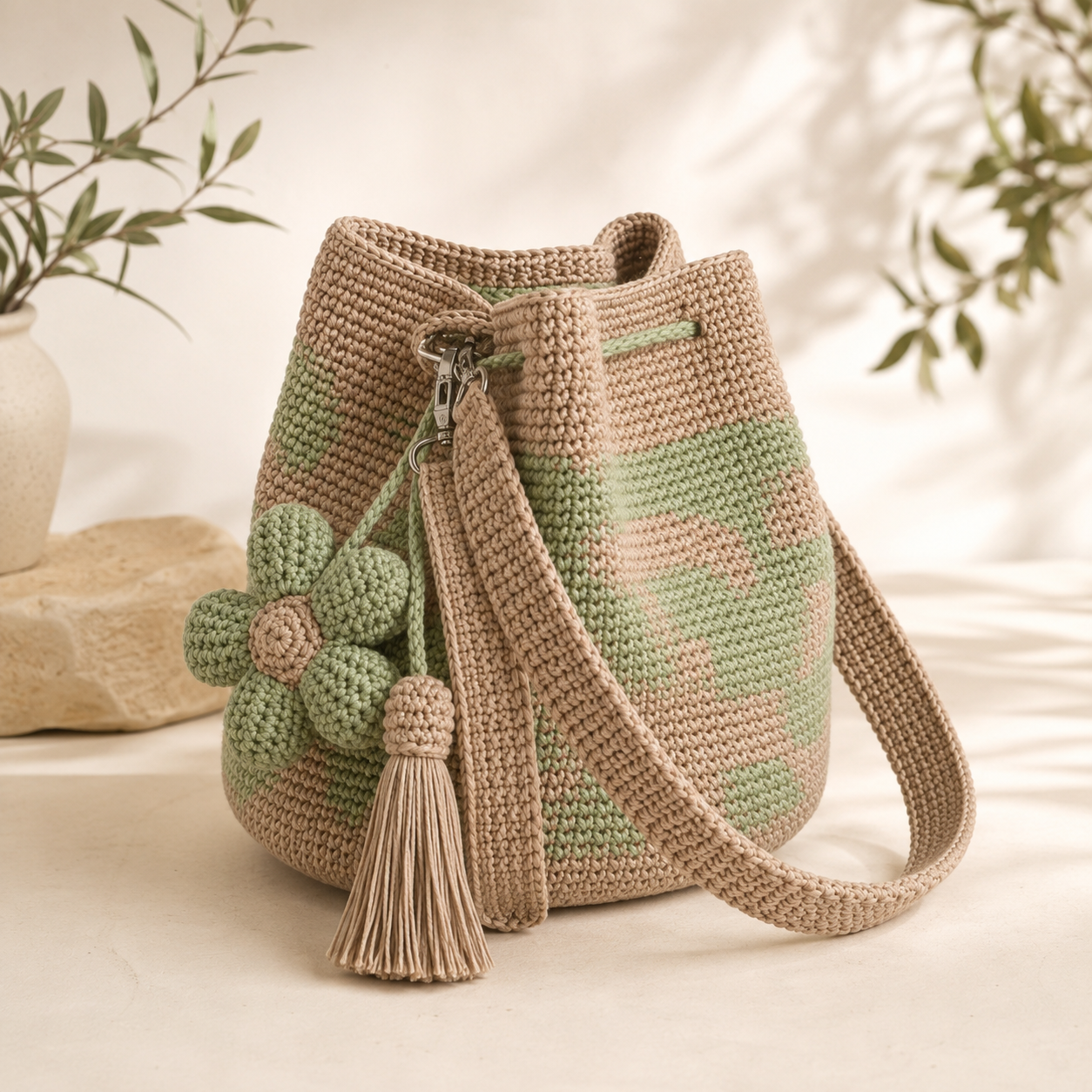 Handwoven Flower Bucket Bag, Boho Lightweight Crossbody Crochet Shoulder Bag👜
