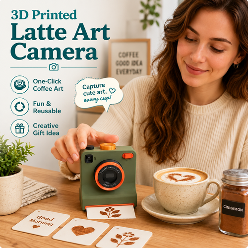3D Printed Latte Art Camera – Easy Coffee Stencil Tool