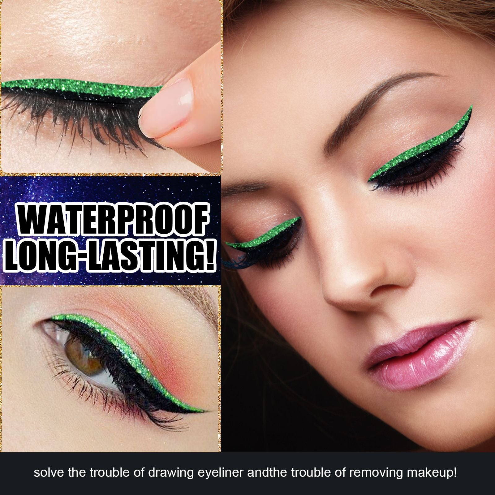 REUSABLE SELF-ADHESIVE EYELINER AND EYELASH STICKERS WITH GLITTER