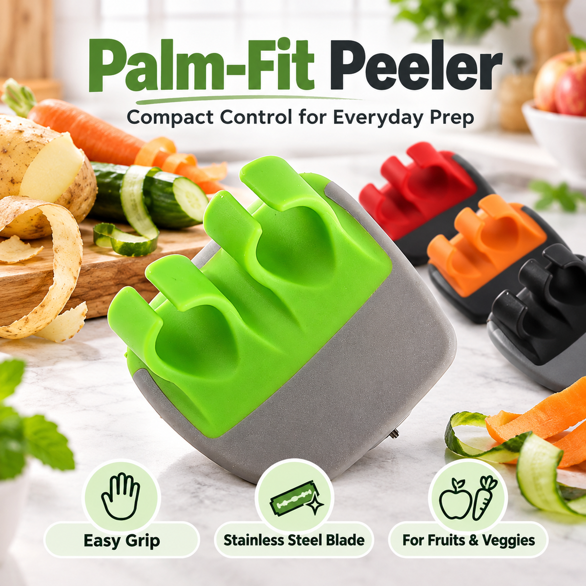 🥔 Soft Grip Palm Vegetable Peeler Set, Handheld Fruit and Veggie Peeler