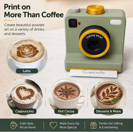 Latte art stencil tool used on latte cappuccino hot cocoa and desserts