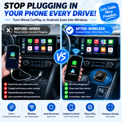 2-in-1 Wireless CarPlay & Android Auto Adapter – Plug & Play