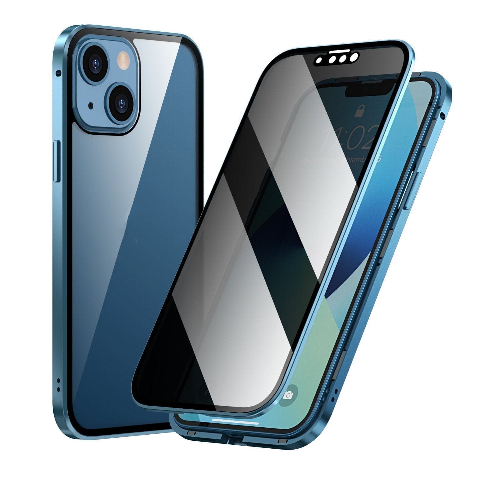 Magnetic iPhone case with privacy glass and metal frame