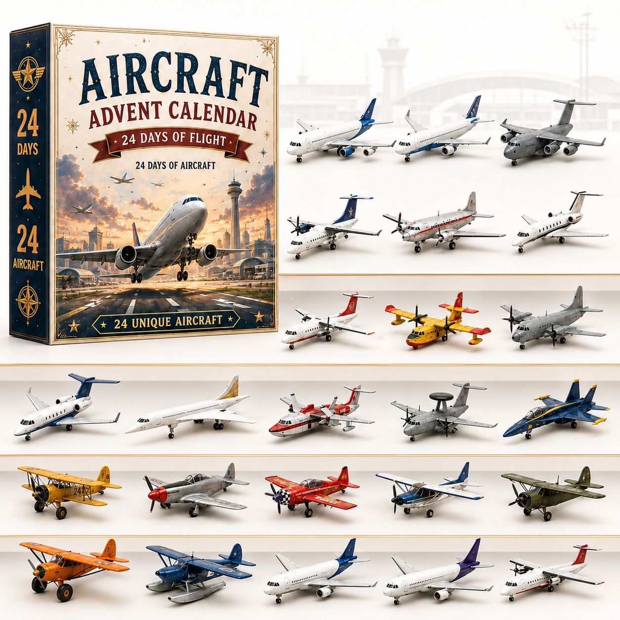 24 Days of Flight with 24 Unique Miniature Airplanes, Jets & Aviation Collectibles