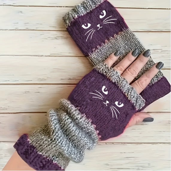 🐱 Cute Women’s Knitted Cat Gloves — For Warm Hands & Free Fingers