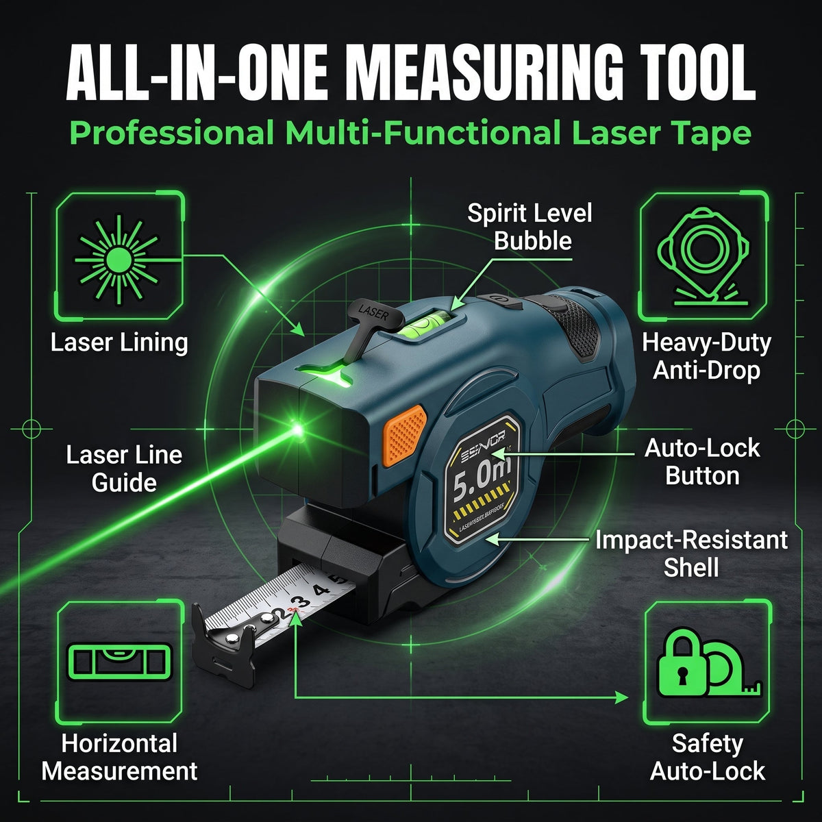 High-Precision 3-in-1 Laser Line Tape Measure