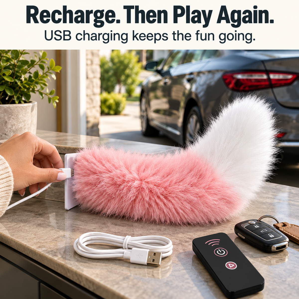 Electric Cat Tail for Car Decoration, Remote-Controlled Wagging Plush Tail for Car
