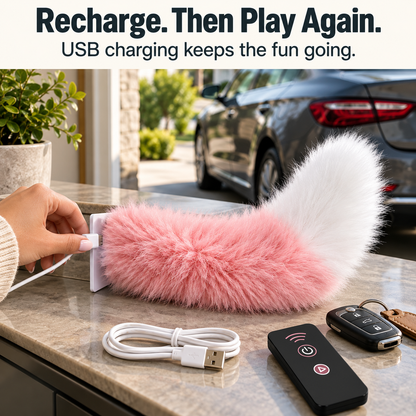 Electric Cat Tail for Car Decoration, Remote-Controlled Wagging Plush Tail for Car