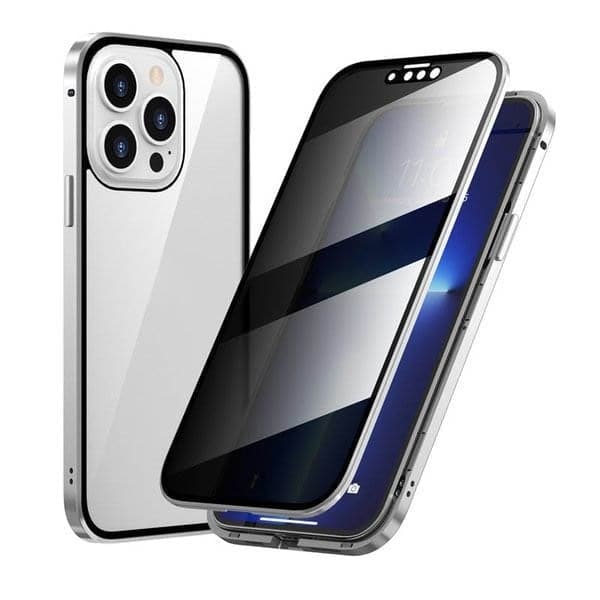 Magnetic iPhone case with privacy glass and metal frame