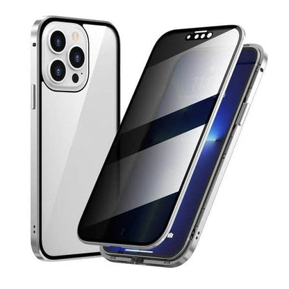 Magnetic iPhone case with privacy glass and metal frame