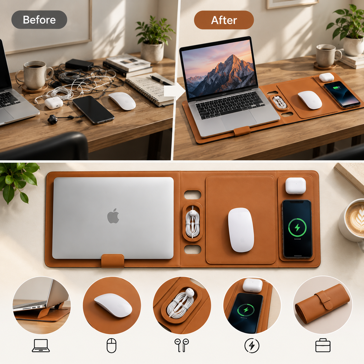 All-In-One Laptop Sleeve | Built-in 15W Wireless Charger, Laptop Stand & Mousepad, Fits up to 16"