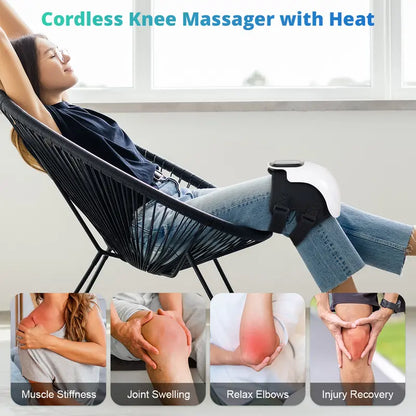 Cordless Heated Knee Massager with Vibration, Adjustable Heat & Multi-Mode Massage