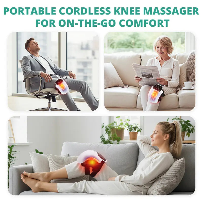 Cordless Heated Knee Massager with Vibration, Adjustable Heat & Multi-Mode Massage