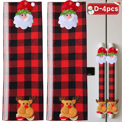Christmas Refrigerator Handle Covers | Plush Plaid Wraps