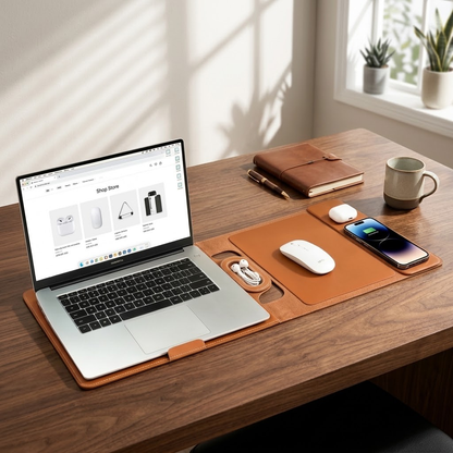 All-In-One Laptop Sleeve | Built-in 15W Wireless Charger, Laptop Stand & Mousepad, Fits up to 16"
