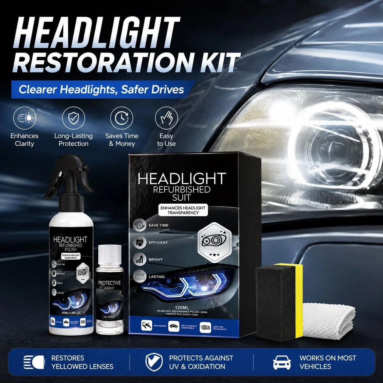 Headlight Restoration Polish – Removes Oxidation, Yellowing & Restores Headlight Clarity
