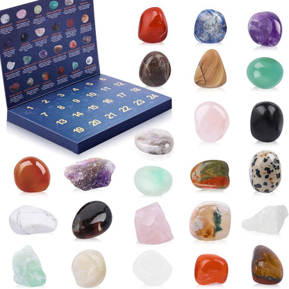 Crystal Advent Calendar 2026 for Kids – 24 Natural Gemstones & Mineral Rocks Christmas Countdown Gift