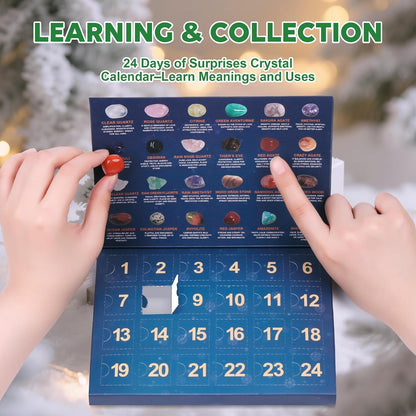 Crystal Advent Calendar 2026 for Kids – 24 Natural Gemstones & Mineral Rocks Christmas Countdown Gift