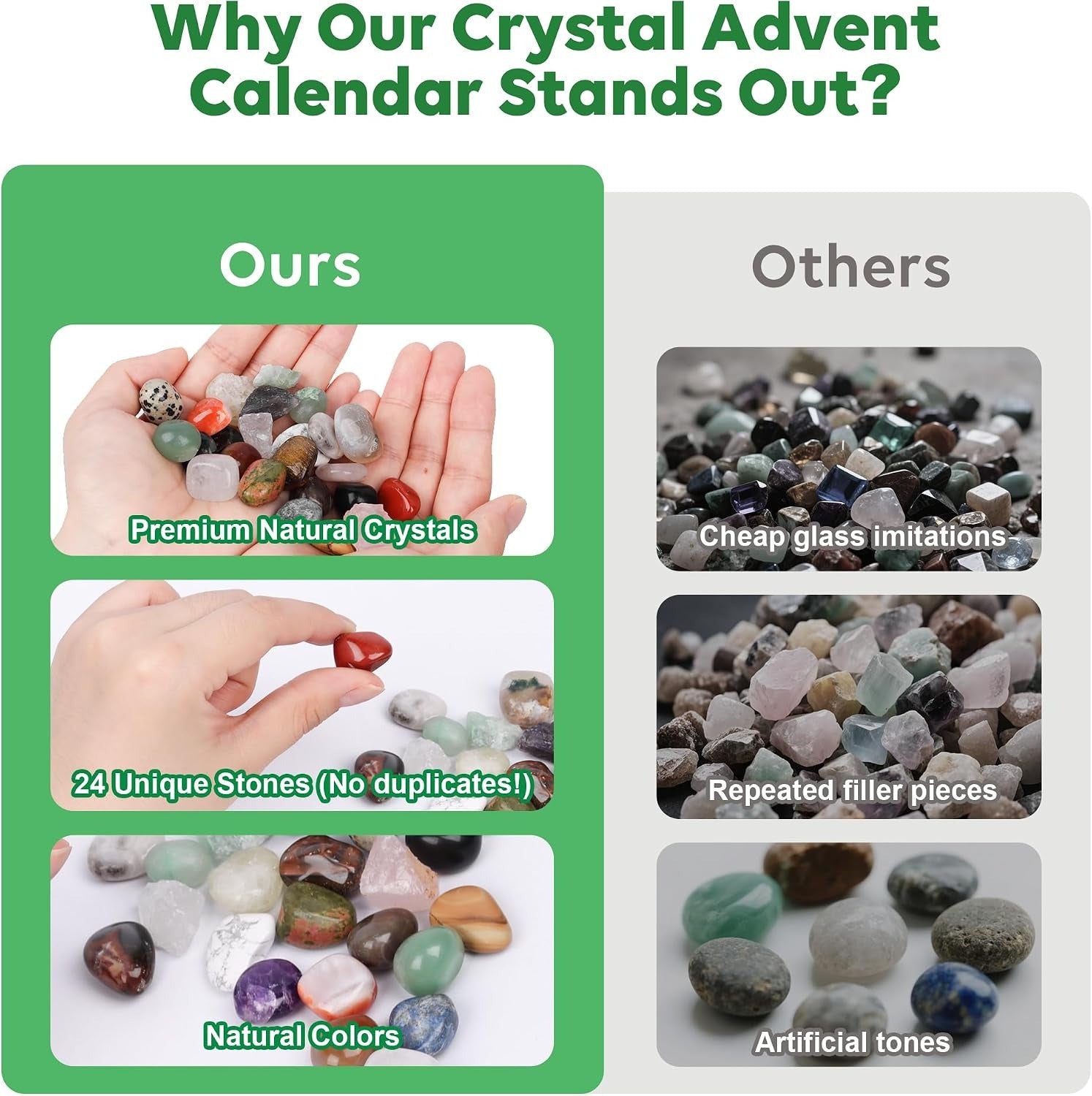Crystal Advent Calendar 2026 for Kids – 24 Natural Gemstones & Mineral Rocks Christmas Countdown Gift